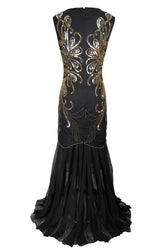 Pailletten Gold Langes Kleid aus den 1920er Jahren